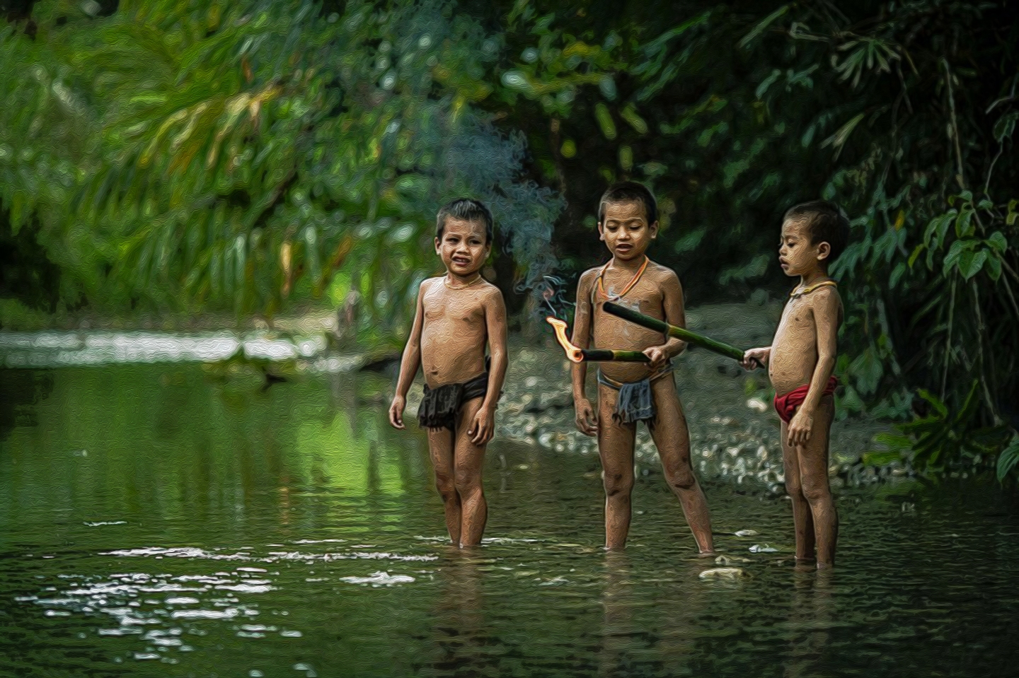 Негритята купаются. Дети диких племен Амазонии. Джунгли для детей. Купание детей в диких племенах.